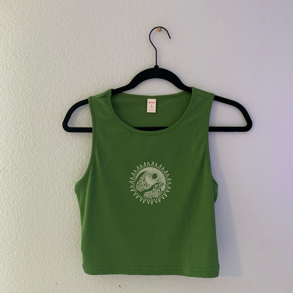green cropped top